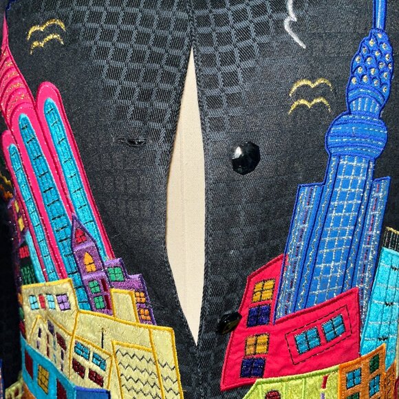 80's PUSHPA ART TO WEAR NEW YORK CITY SCENE APPLIQUED EMBROIDERED JACKET -M - Picture 3 of 9